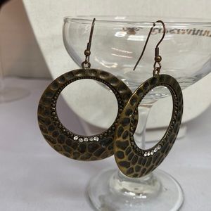 Hammered picture frame style open flat hoop earrings